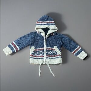Warm Cozy Blue Handmade Knit Zip Up Sweater Hood Pockets Baby Infant 3-6 Months